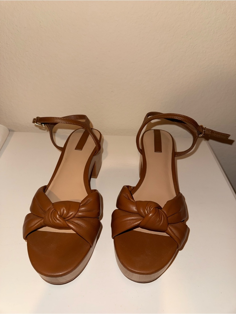 Copper Key Cognac Knot Front Ankle-Strap Sandals